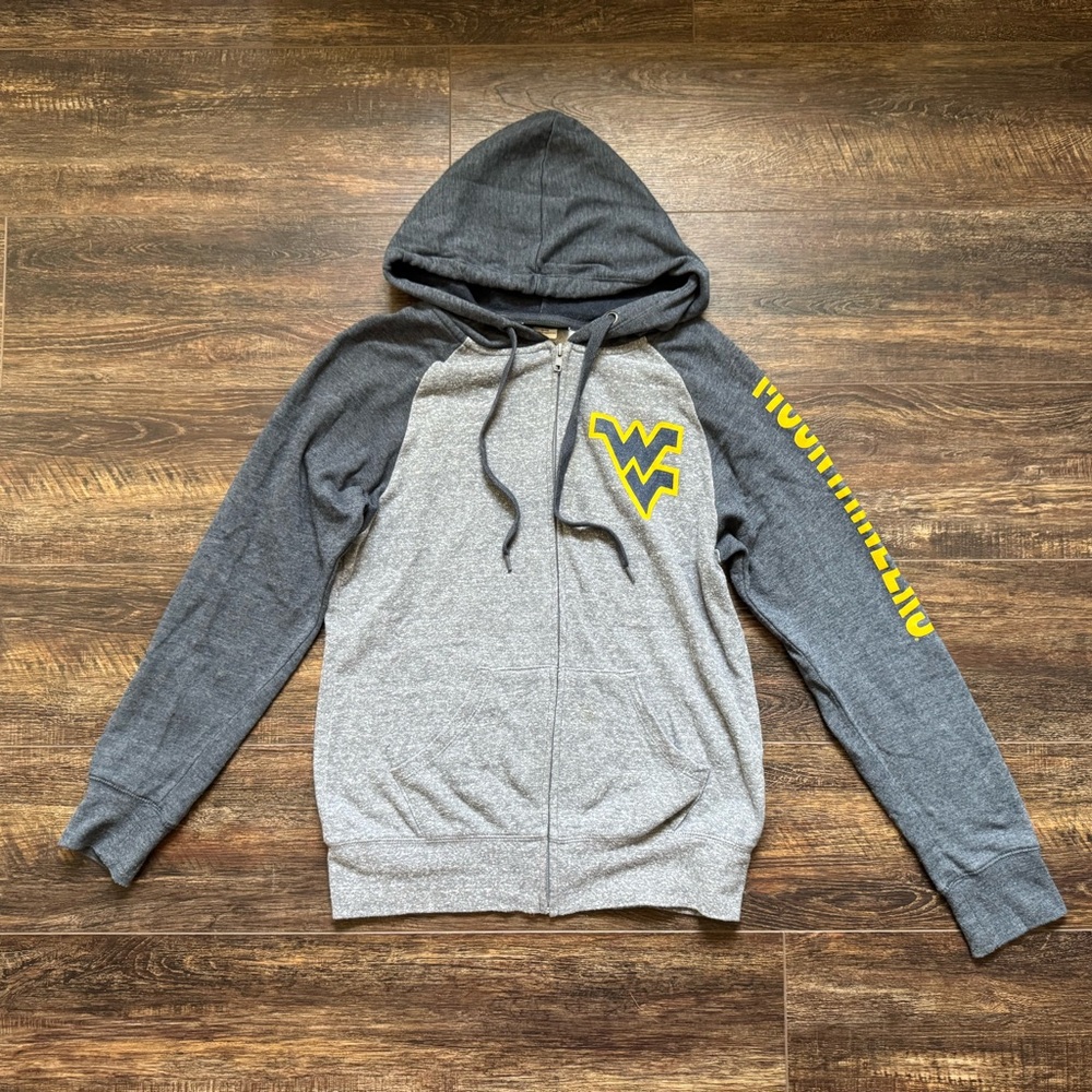 WEST VIRGINIA UNIVERSITY Mountaineers Mens or Womens Gray Zip Front Hoodie Small